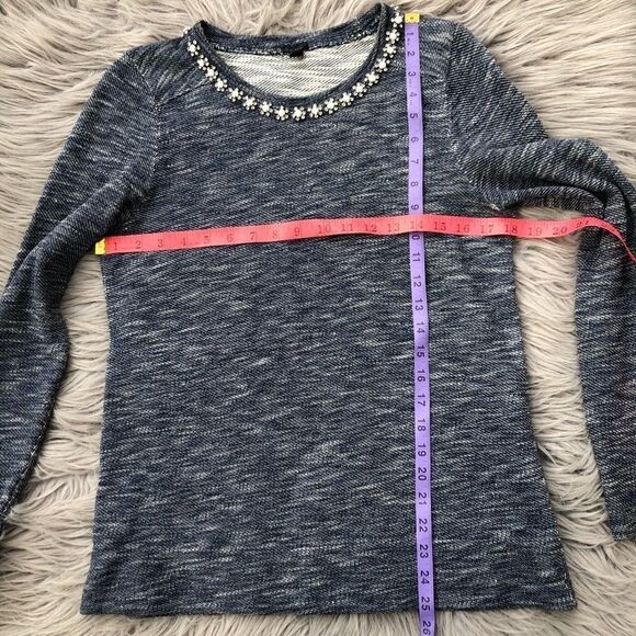 J. Crew Embellished Long Sleeve Denim Look Top - Picture 7 of 7